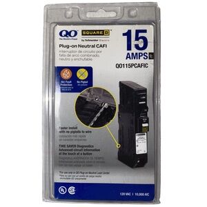 Schneider Electric Square D Plug-On Neutral Q0115PCAFIC 15 Amp Circuit Breaker
